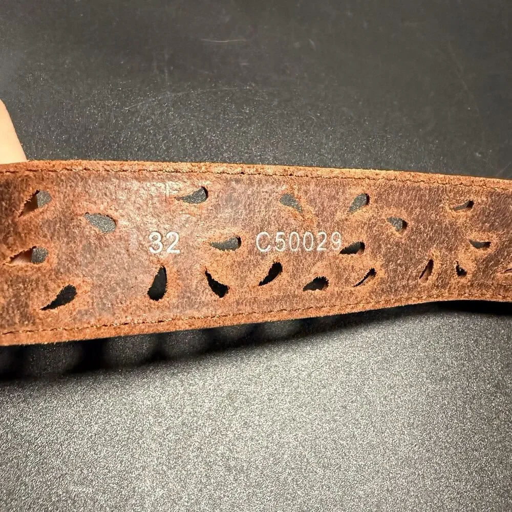 Tony Lama Leather Belt Men's 32 Brown Floral Cutout Western Clasp
